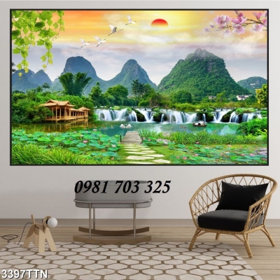 Tranh phong cảnh trang trí tường, gạch men 3D