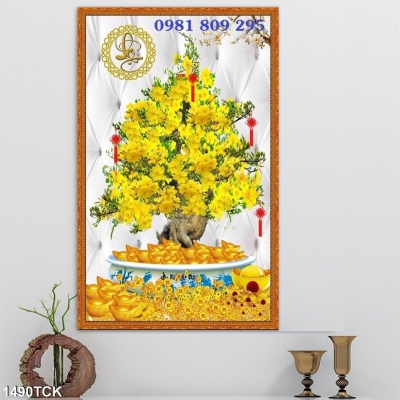 Tranh gạch hoa mai vàng 3d  hp67