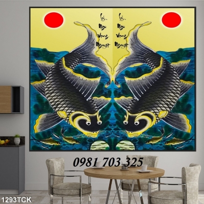 Gạch tranh 3d cá chép hoa sen