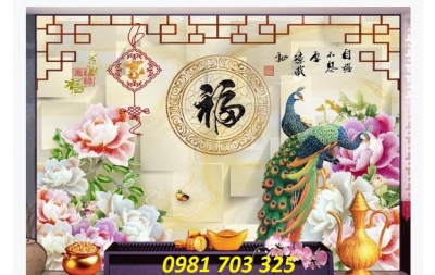 Gạch 3D chim công- tranh gạch phong thủy