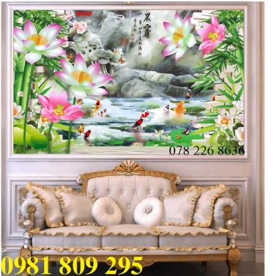 Gạch tranh 3d cá chép hoa sen sứ ngọc