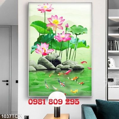 Tranh gạch 3d - gạch tranh hoa sen ốp tường Hp877