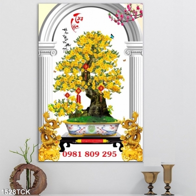 Tranh gạch men chậu hoa mai vàng