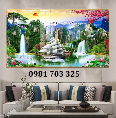 Tranh gạch thuyền buồm 3D dán tường