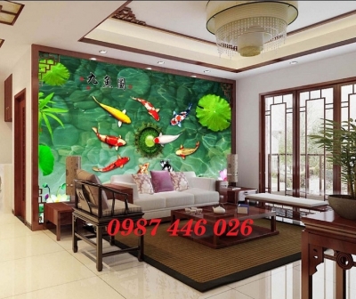 Tranh gạch men cá chép vàng 3d HP8384