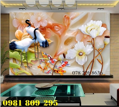 Tranh gạch men -hoa sen - gạch 3d cá chép
