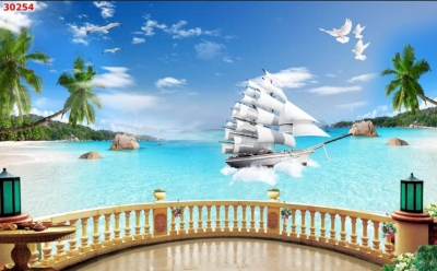Gạch tranh 3D thuyền buồm xuôi gió