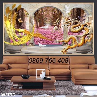 Tranh treo tường 3d rồng phượng-Tranh rồng phượng phòng khách
