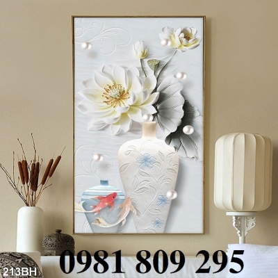tranh gạch 3d bình hoa phòng bếp