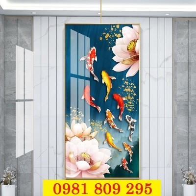 Tranh gạch hoa sen khổ đứng