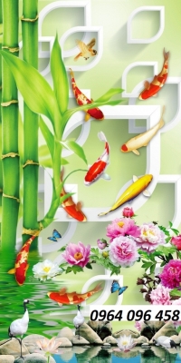 Tranh gạch 3d cá chép hoa mẫu đơn - MXV42