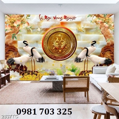 Tranh gạch 3d tùng hạc đẹp