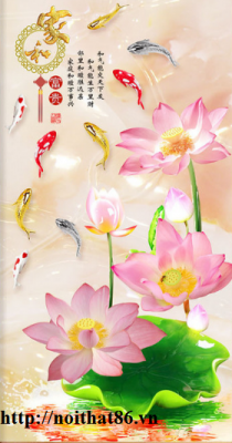 Tranh gạch cá chép vàng hoa sen 3d HP9373