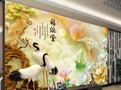 Gạch tranh phong thủy- tranh 3D tùng hạc