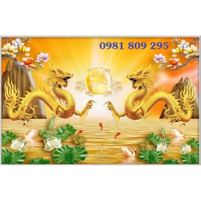 Tranh gạch phong thủy rồng phượng , tranh 3D đẹp  hp664