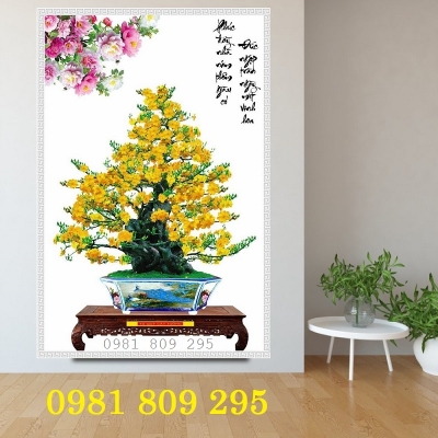 Gạch men ốp tường trang trí hoa mai vàng