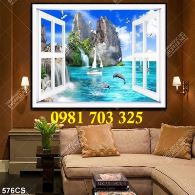Tranh gạch 3D cửa sổ, tranh đẹp ốp tường