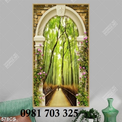 Tranh gạch cửa sổ 3D khổ đứng