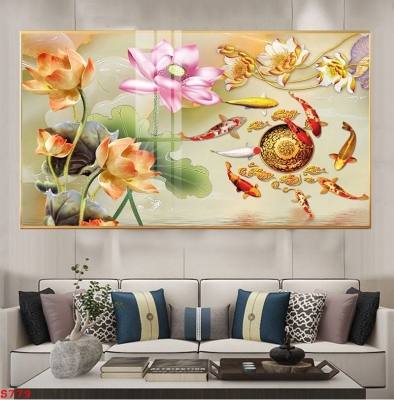 Tranh gạch men 3D hoa sen ốp tường