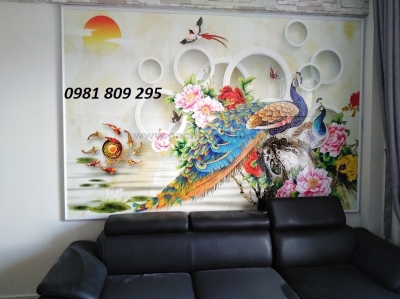 tranh gạch 3d chim công cá chép