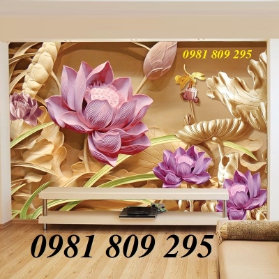 tranh gạch 3d hoa sen ốp tường