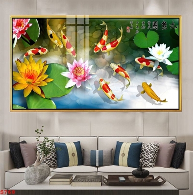 Tranh gạch phong thủy cửu ngư quần hội