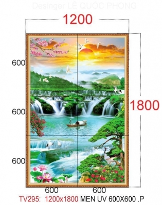 Tranh gạch men 3D ốp phòng khách.