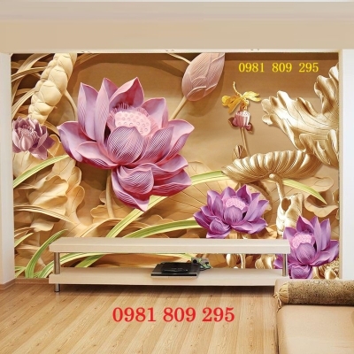 Tranh hoa sen , gạch ốp tường 3d HH443