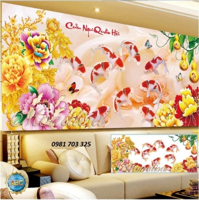 Gạch tranh cá chép- tranh 3D phong thủy
