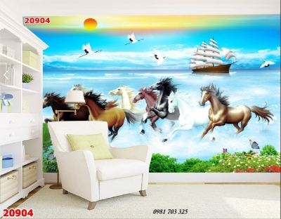 gạch tranh 3D bát mã- tranh phong thủy