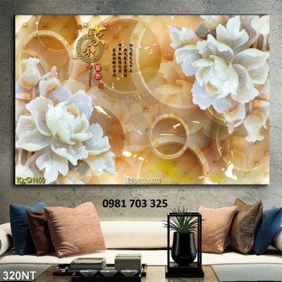 Gạch tranh hoa mẫu đơn phong thủy 3D