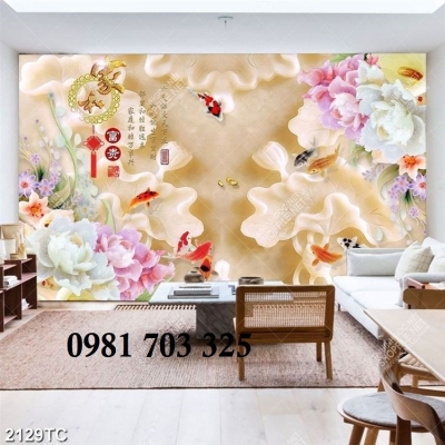 Tranh hoa mẫu đơn, gạch tranh 3D