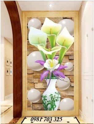 Tranh gạch 3d hoa khổ dọc
