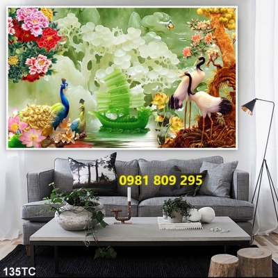 Tranh trang trí 3d chim công , gạch 3d HSH939