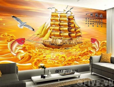 gạch tranh 3D phong thủy thuyền buồm