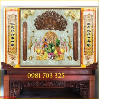 Tranh gạch men 3D câu đối ốp phòng thờ