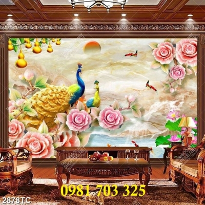 Gạch tranh 3D đẹp hoa mẫu đơn trang trí