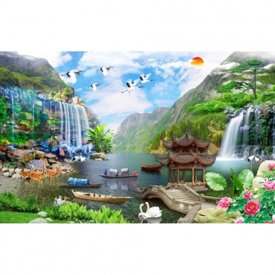 tranh gạch 3d ốp tường phong cảnh đồng quê - XC32