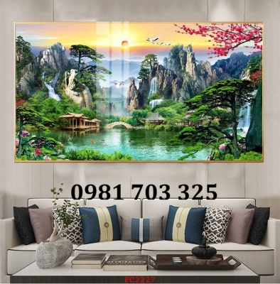 Tranh gạch đẹp thác nước 3d