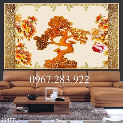 Tranh 3D- Tranh gạch cây kim tiền