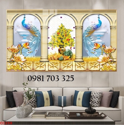 Gạch men 3D phong thủy chim công