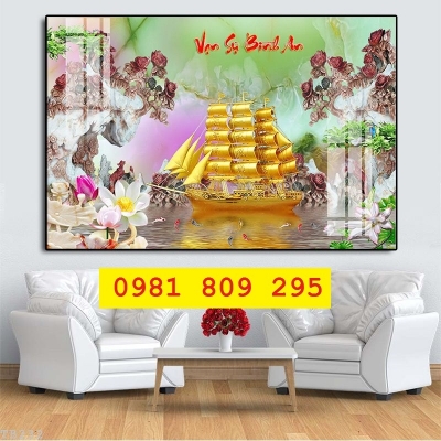 Gạch 3d thuyền , tranh gạch men phong thủy