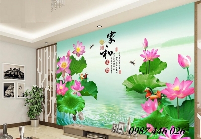 Gạch tranh 3d hoa sen ốp tường HP9822