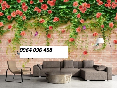 Tranh gạch 3d ốp tường hoa hồng leo - gạch tranh 3d hoa hồng - CXC443