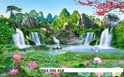 Tranh hoa sen 3d - tranh gạch 3d hoa sen - 432XB