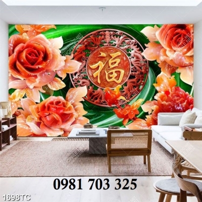 Tranh gạch 3d hoa mẫu đơn trang trí