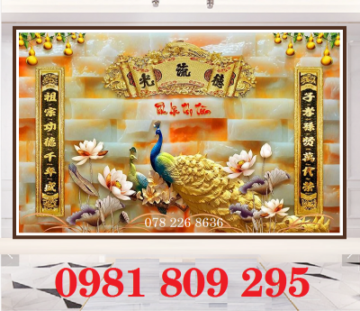 Tranh gạch ốp tường phòng thờ Phúc Lộc Thọ