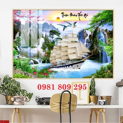 Tranh ốp tường , tranh gạch thuyền buồm