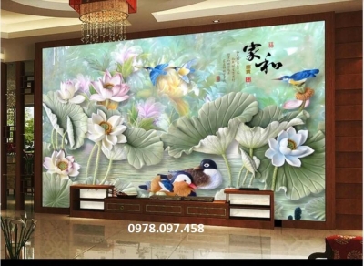 Gạch tranh hoa sen trang trí phòng