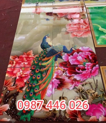 In gạch tranh chim công 3d HP7822